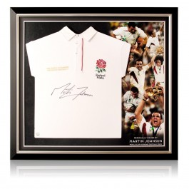 Martin Johnson Signed England Rugby Shirt. Premium Frame