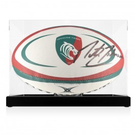 Martin Johnson Signed Leicester Tigers Rugby Ball. In Display Case