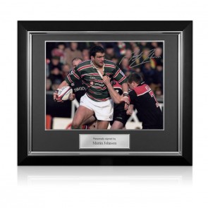 Martin Johnson Signed Leicester Tigers Rugby Photo. Deluxe Frame
