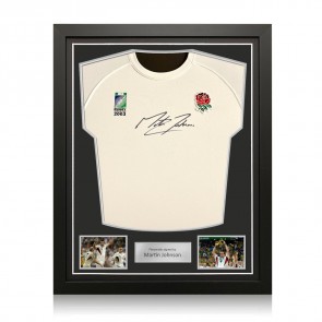 Martin Johnson Signed Commemorative Champions '03 England Rugby Shirt. Standard Frame