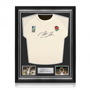 Martin Johnson Signed Commemorative Champions '03 England Rugby Shirt. Superior Frame