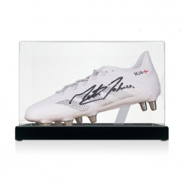 Martin Johnson Signed Rugby Boot. In Display Case