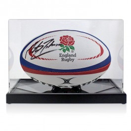 Martin Johnson Signed England Rugby Ball In Display Case