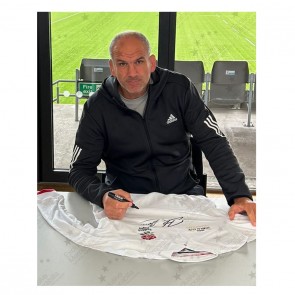 Martin Johnson Signed England Rugby Shirt: Champions Embroidery. Superior Frame