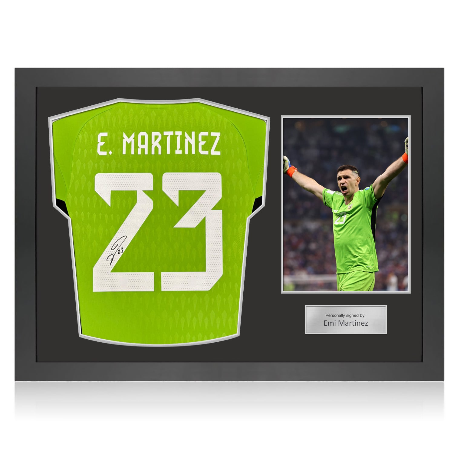 Emi Martinez Back Signed Argentina 2022-23 Home Goalkeeper Shirt. Icon Frame