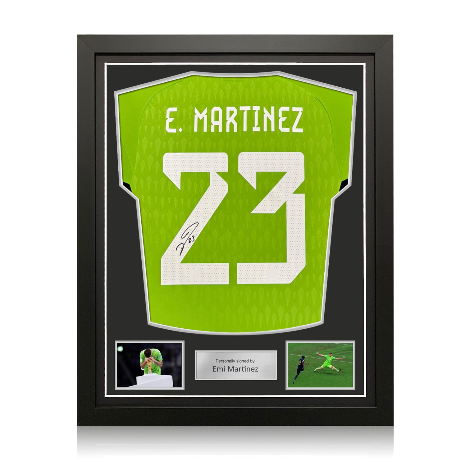 Emi Martinez Back Signed Argentina 2022-23 Home Goalkeeper Shirt. Standard Frame