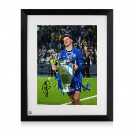 Mason Mount Signed Chelsea Photo: Champions League Trophy. Framed