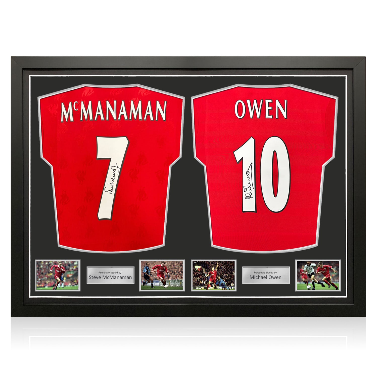 Steve McManaman & Michael Owen Signed Liverpool Football Shirts. Dual Frame