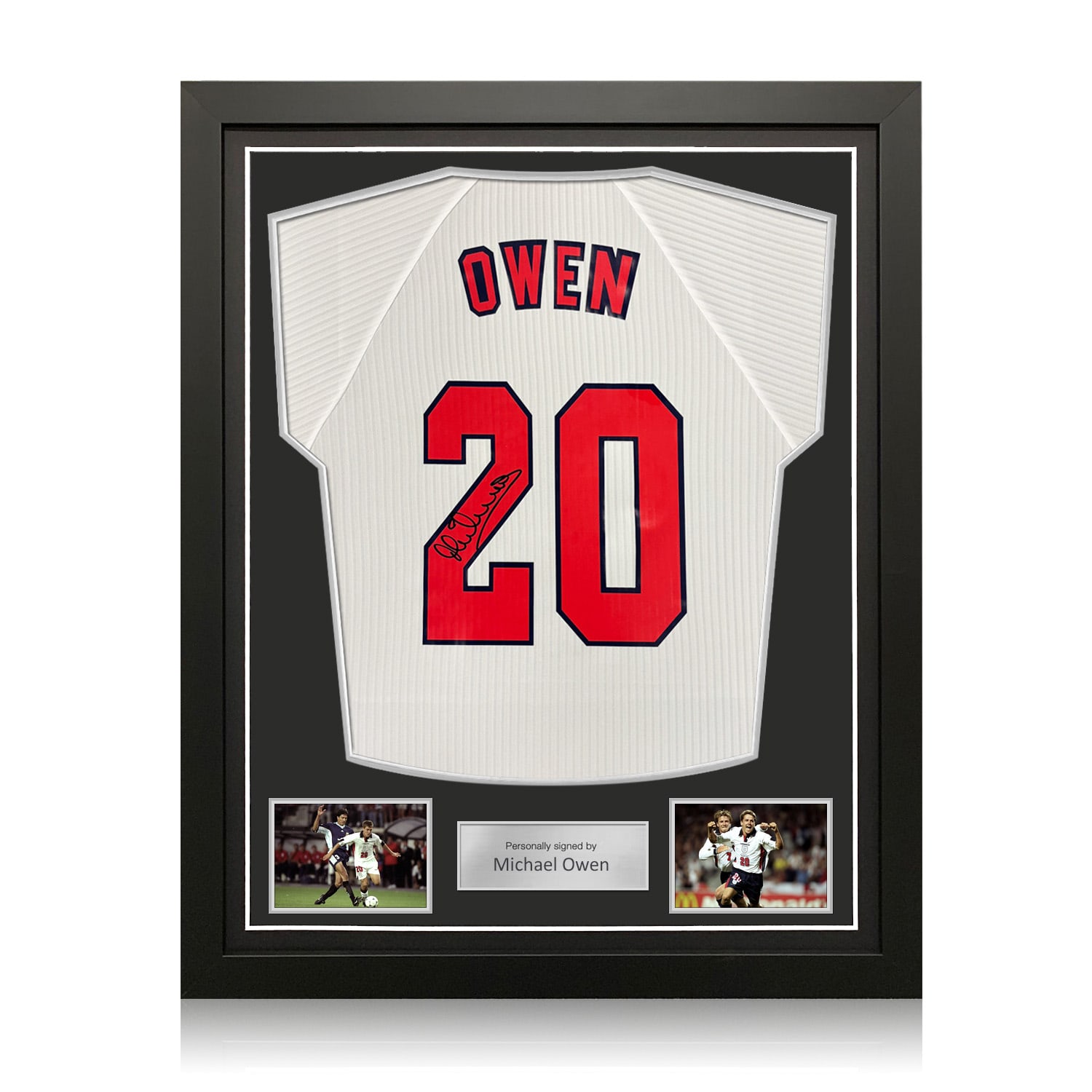 Michael Owen Signed England 1998 Home Football Shirt. Standard Frame