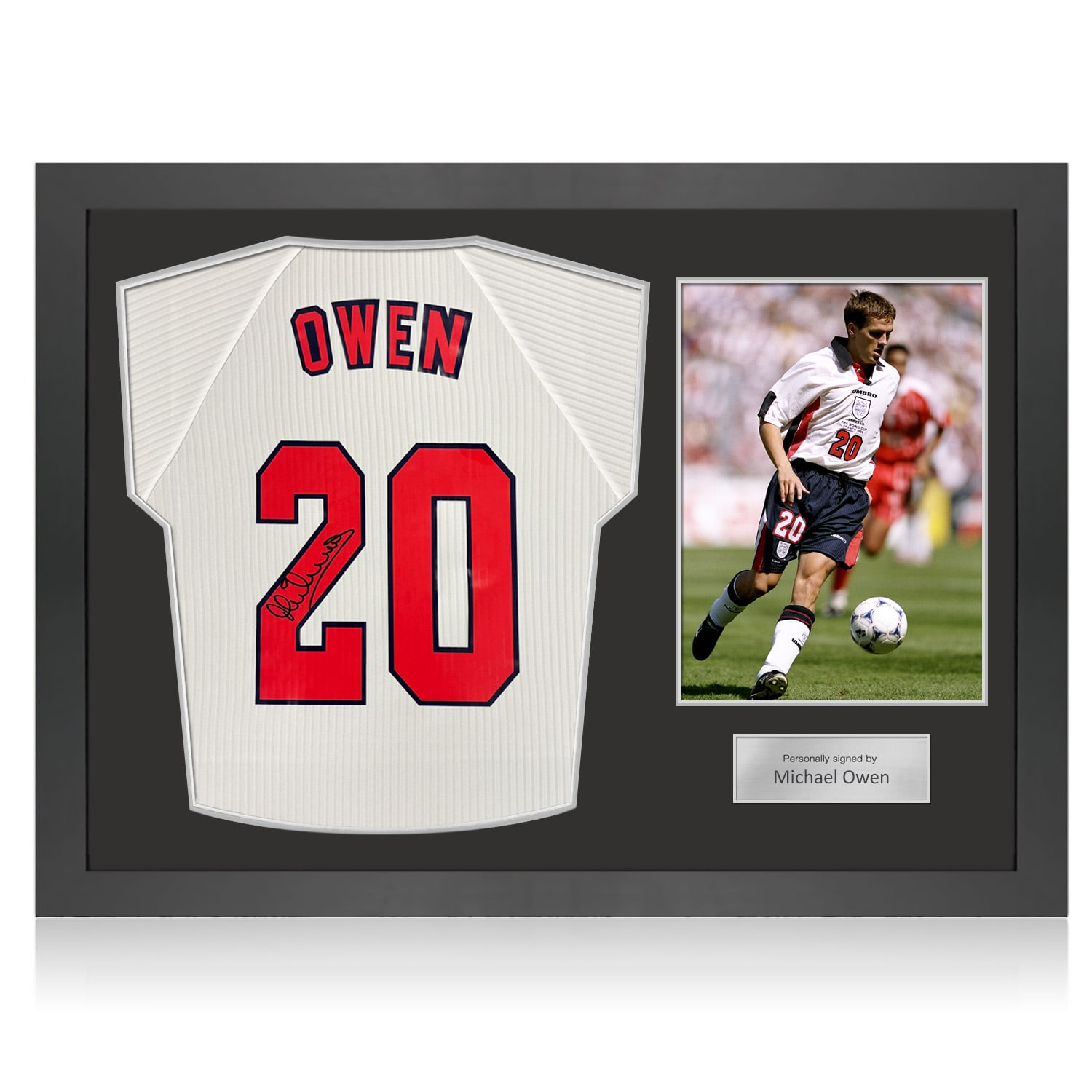 Michael Owen Signed England 1998 Home Football Shirt. Icon Frame