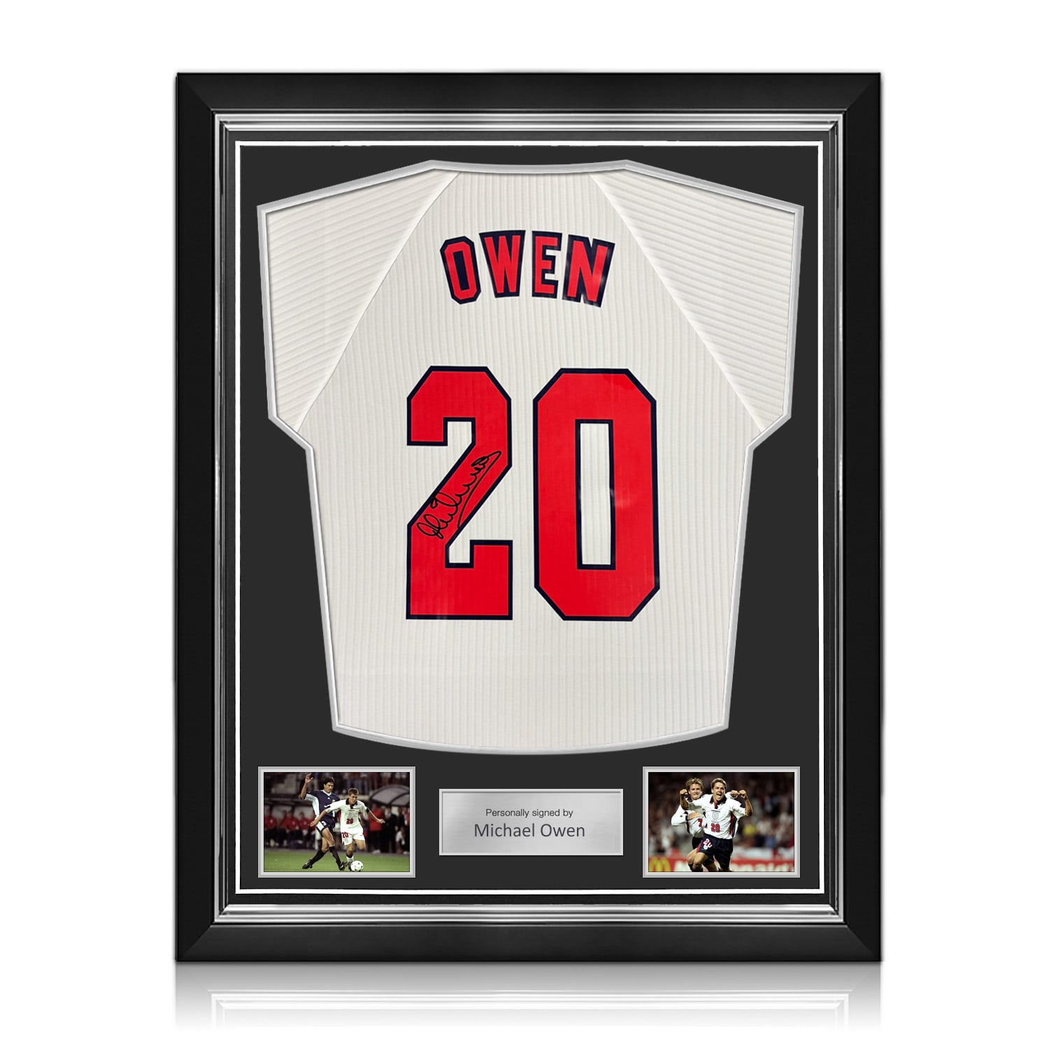 Michael Owen Signed England 1998 Home Football Shirt. Superior Frame