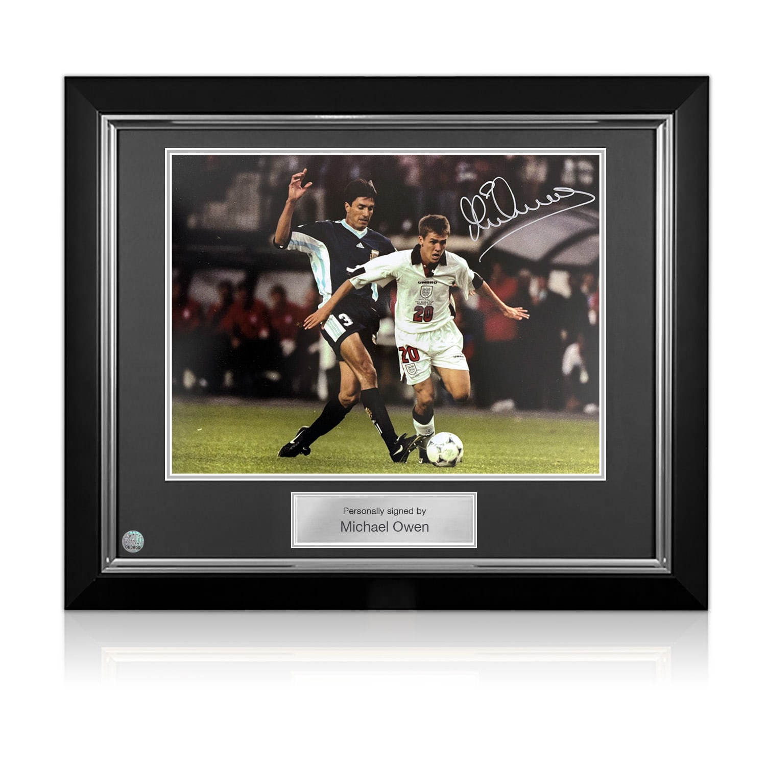 Michael Owen Signed England Football Photo: '98 World Cup. Deluxe Frame