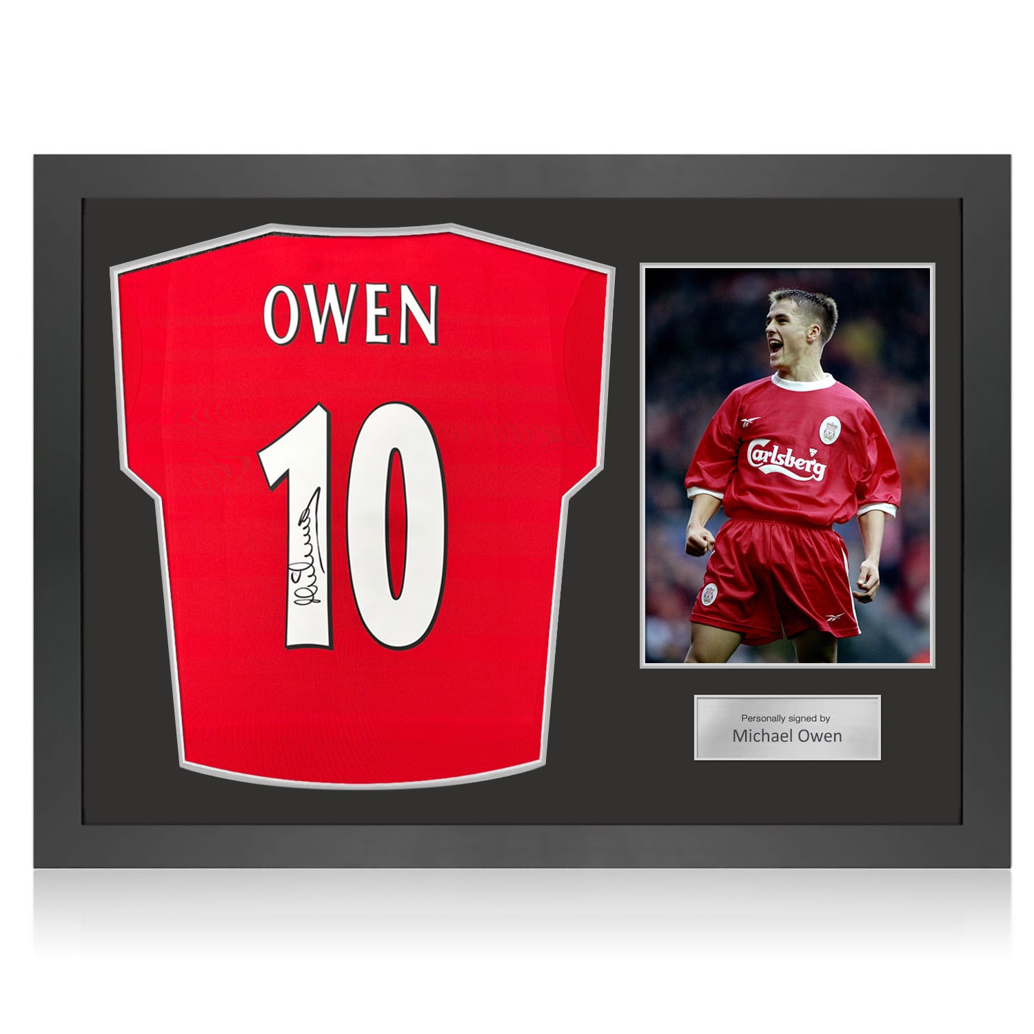 Michael Owen Signed Liverpool 1998-2000 Home Football Shirt. Icon Frame