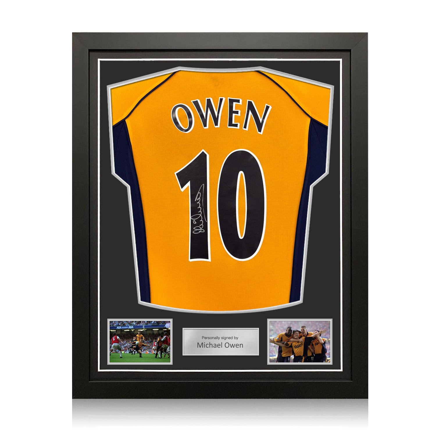 Michael Owen Signed Liverpool 2000-01 Away Football Shirt. Standard Frame