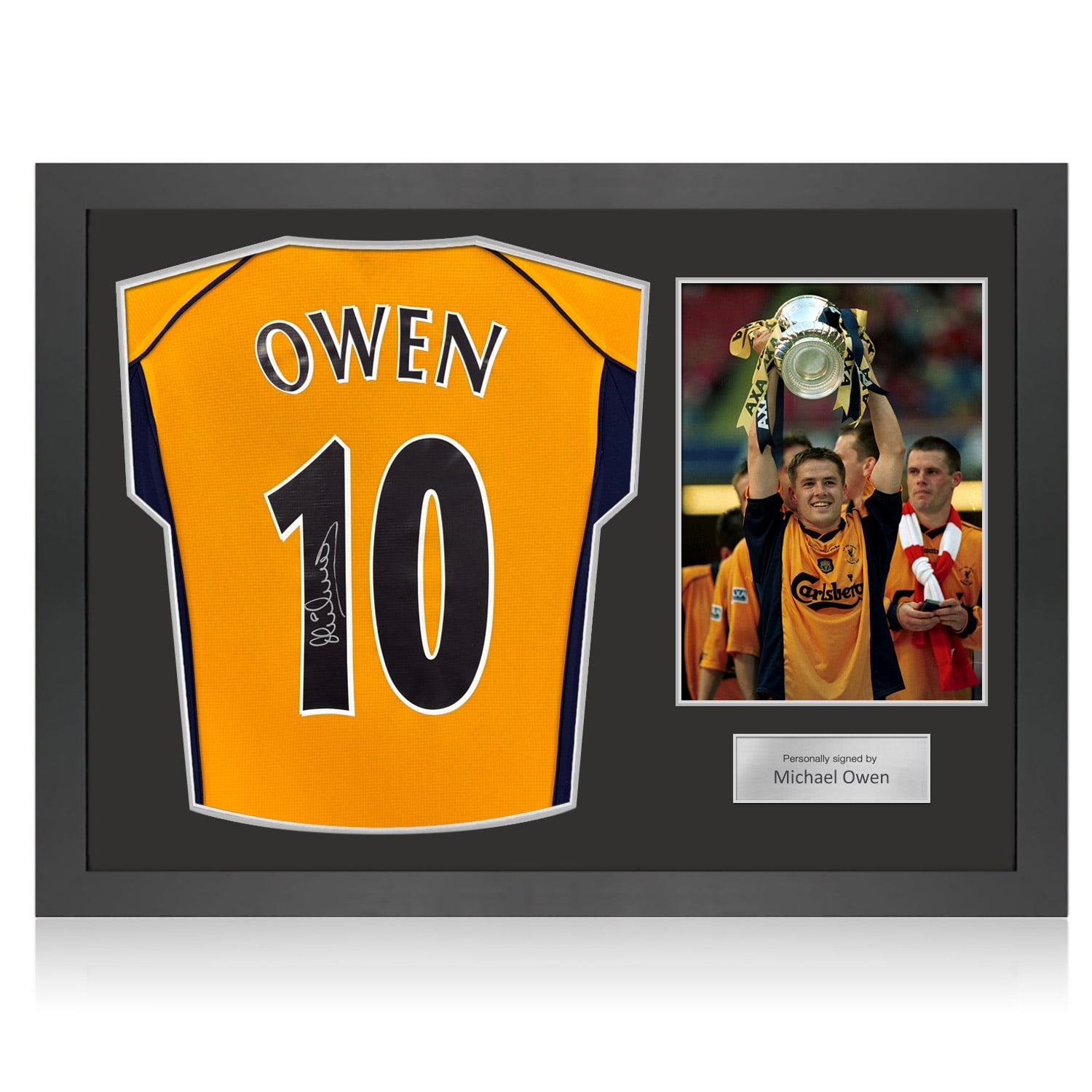 Michael Owen Signed Liverpool 2000-01 Away Football Shirt. Icon Frame