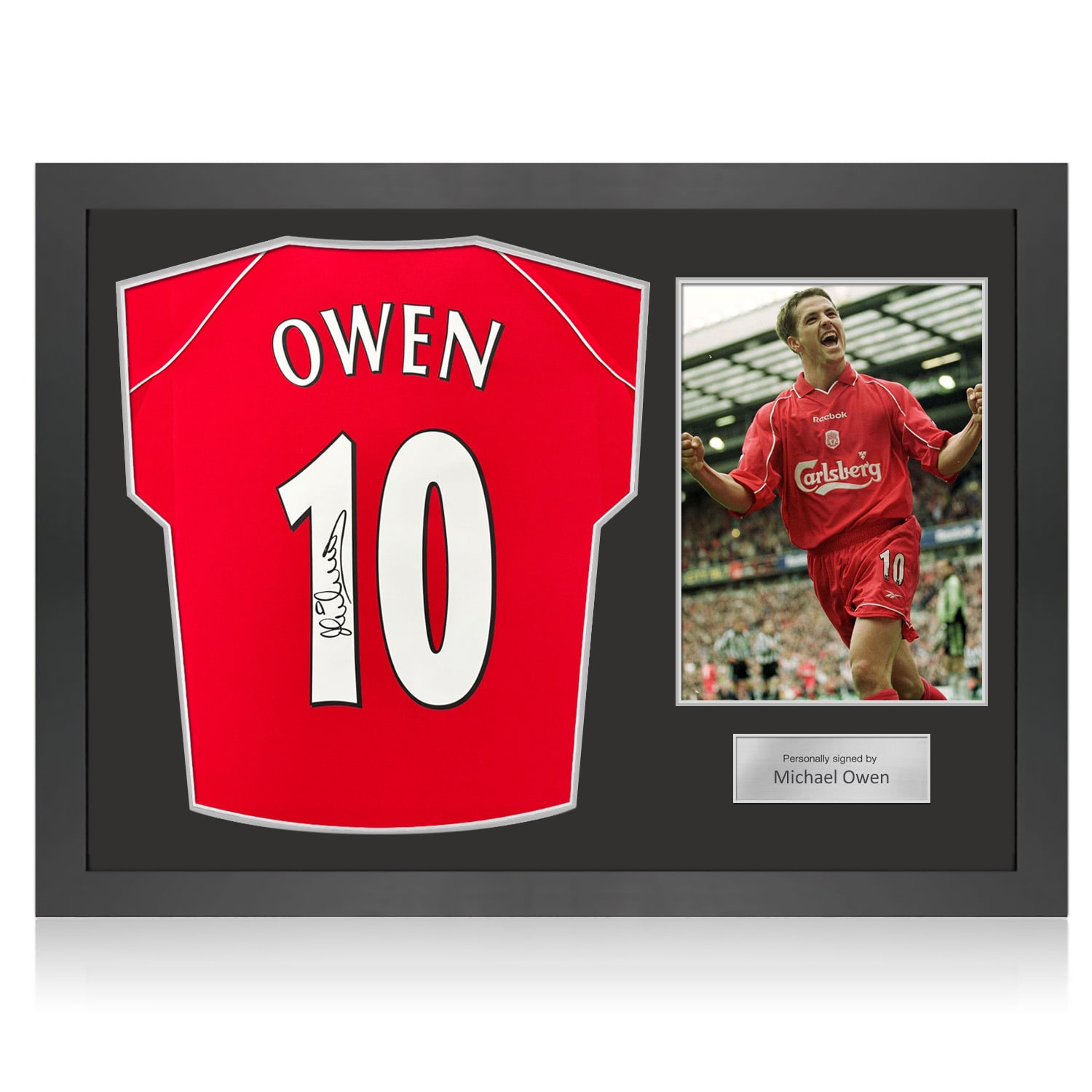 Michael Owen Signed Liverpool 2000-01 Home Football Shirt. Icon Frame