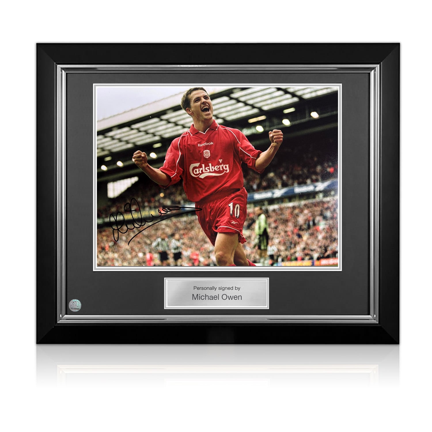 Michael Owen Signed Liverpool Football Photo: Hat-Trick. Deluxe Frame