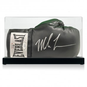 Mike Tyson Signed Black Boxing Glove. Display Case