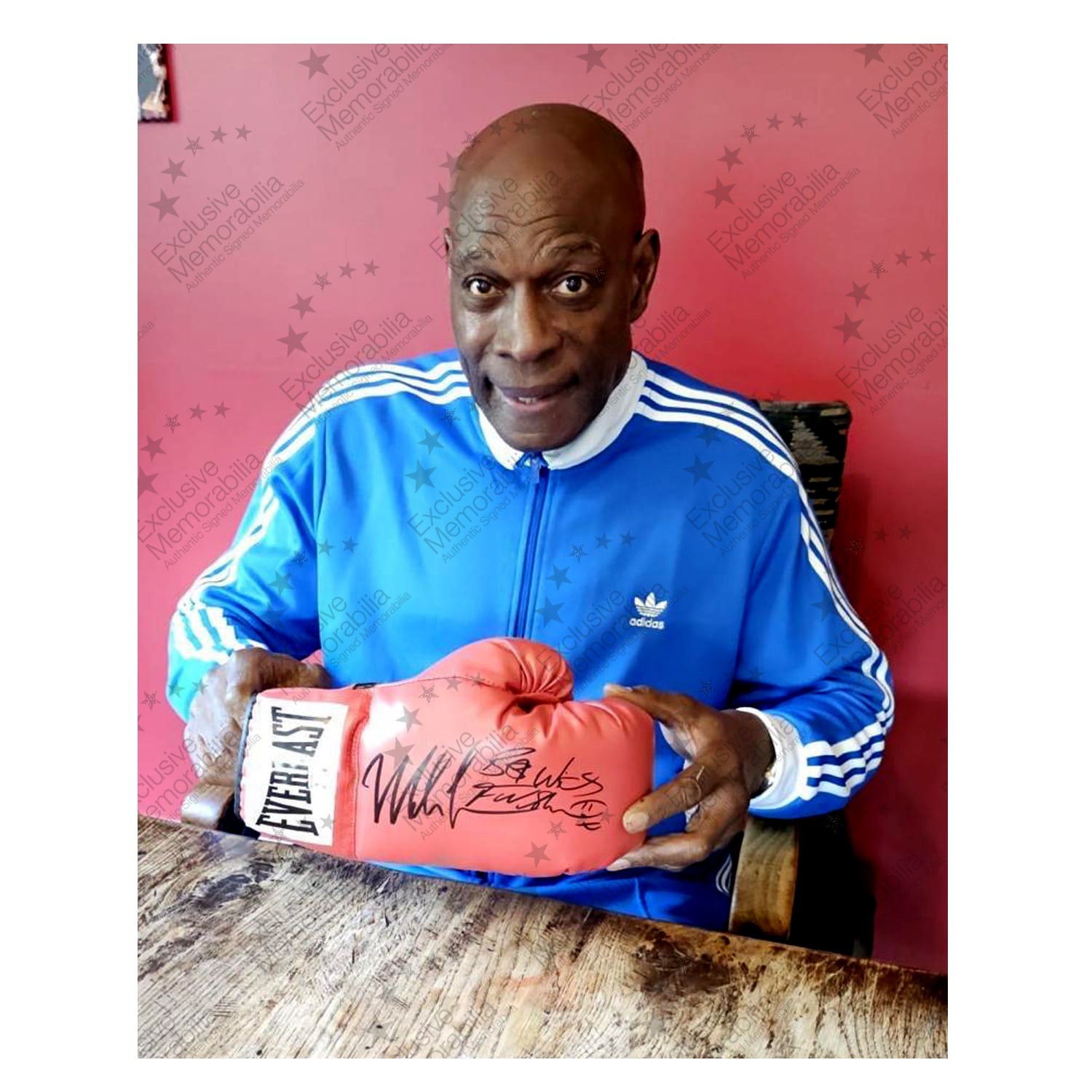 Mike Tyson And Frank Bruno Signed Red Boxing Glove. Display Case With Plaque