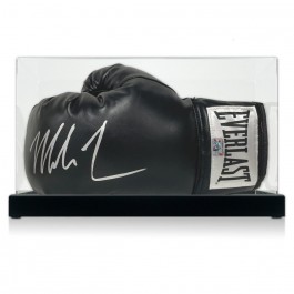 Mike Tyson Signed Black Boxing Glove. Display Case