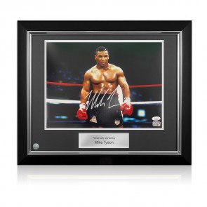Mike Tyson Signed Boxing Photo: Iron Mike. Deluxe Frame