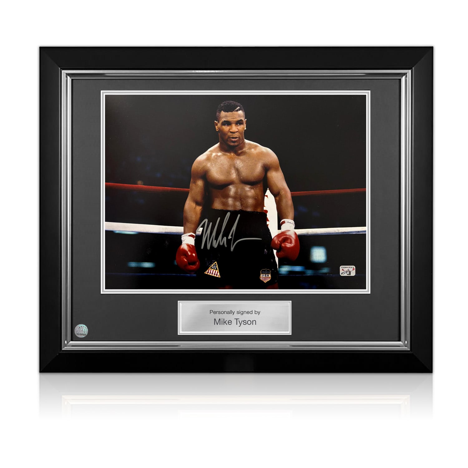 Mike Tyson Signed Boxing Photo: Iron Mike. Deluxe Frame
