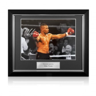 Mike Tyson Signed Boxing Photo: Iron Mike. Deluxe Frame