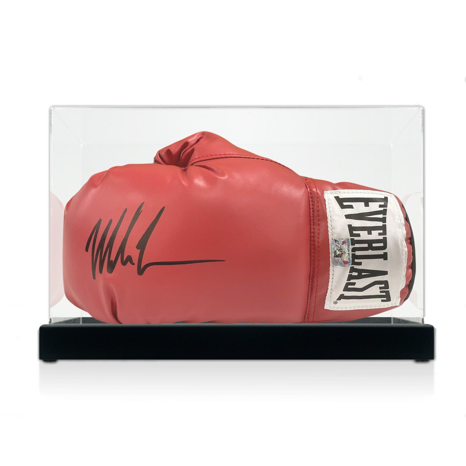 Mike Tyson Signed Red Boxing Glove. In Display Case