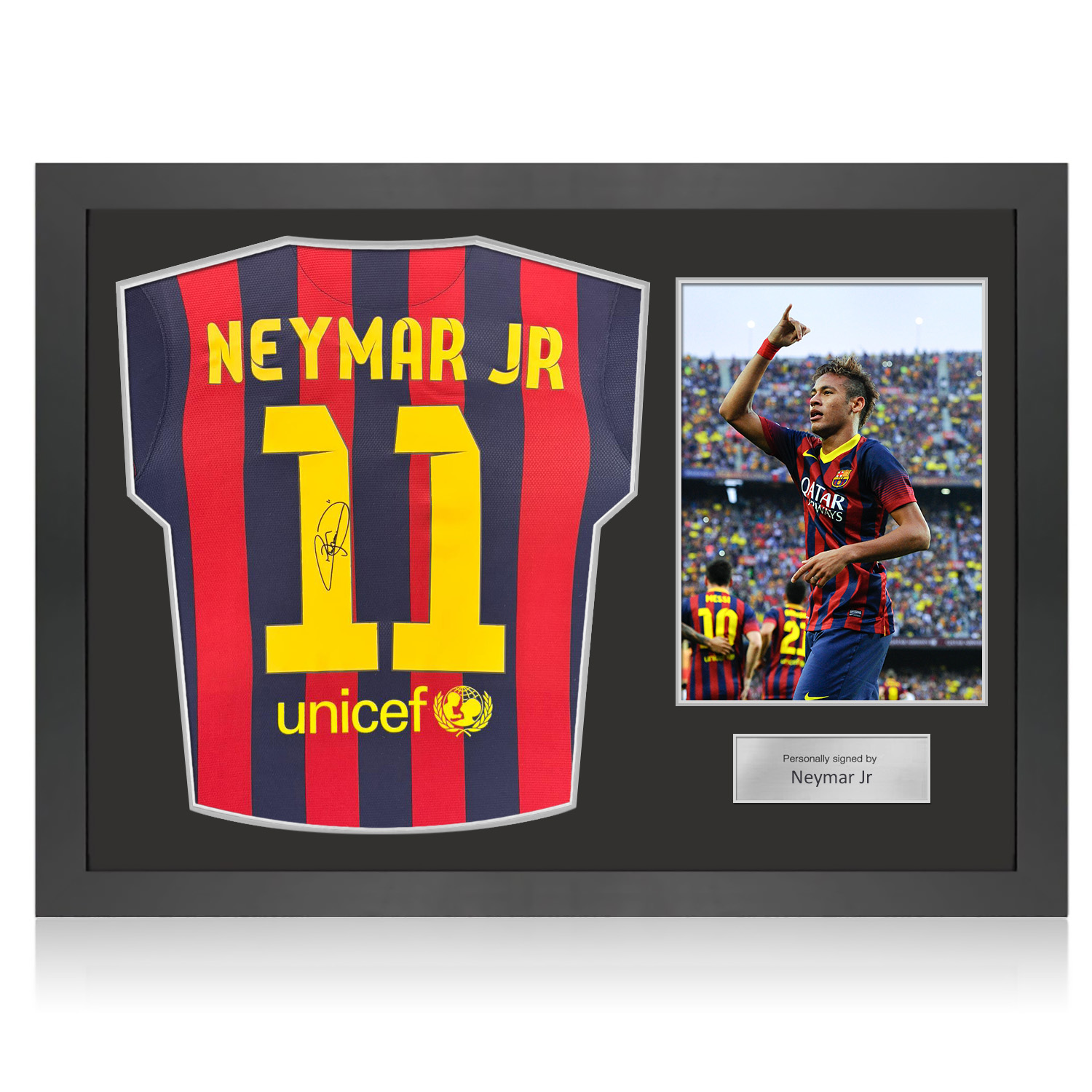 Neymar Signed Original Barcelona 2013-14 Home Football Shirt. Icon Frame