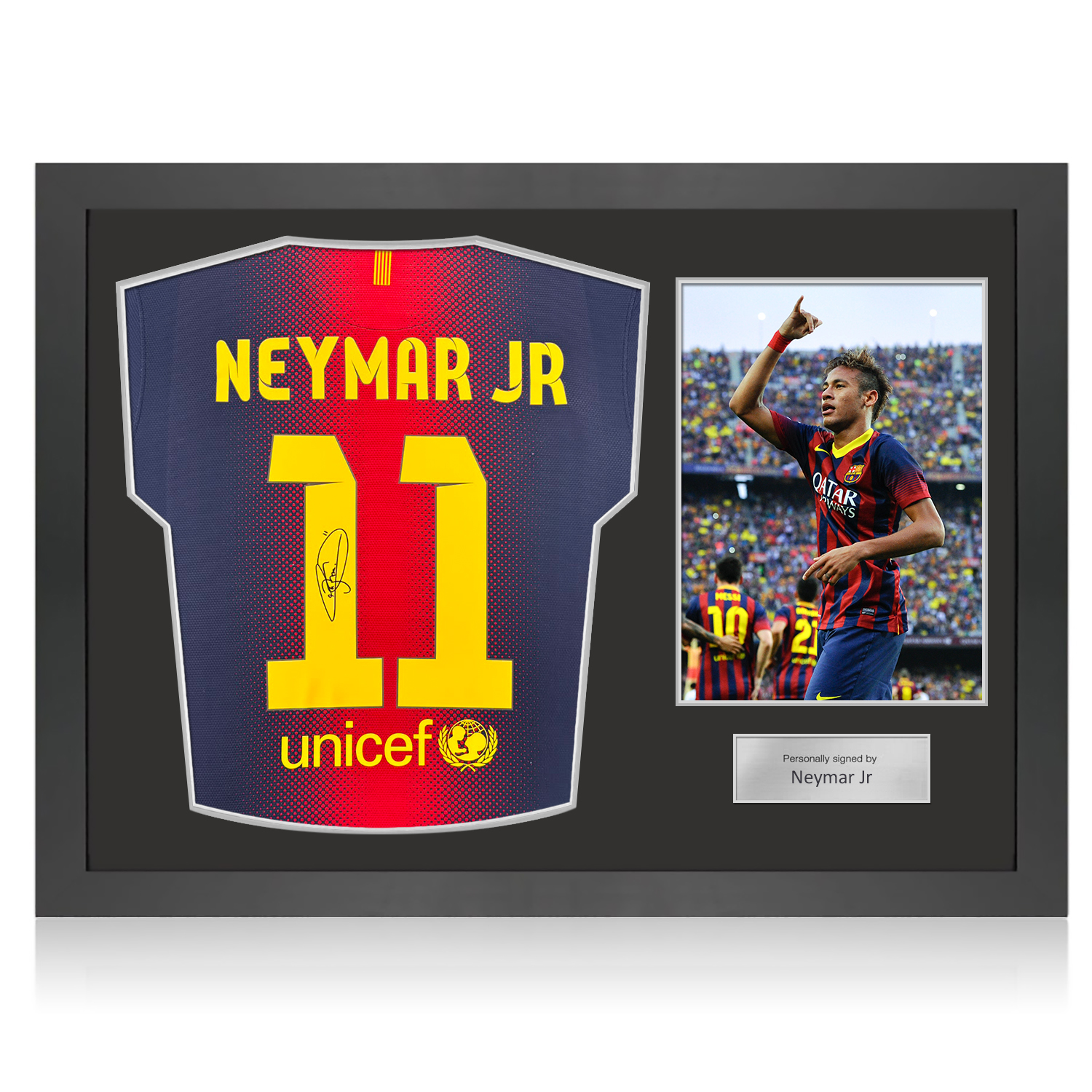 Neymar Jr Signed Original Barcelona 2012-13 Home Football Shirt. Icon Frame