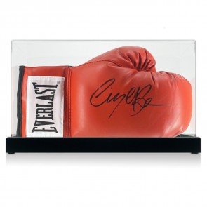 Nigel Benn Signed Red Boxing Glove. Display Case