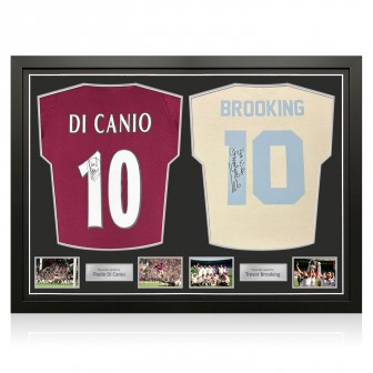 Paolo Di Canio & Sir Trevor Brooking Signed West Ham United Football Shirts. Dual Frame