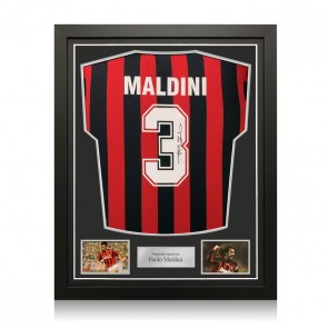 Paolo Maldini Signed 1988 AC Milan Home Football Shirt. Standard Frame