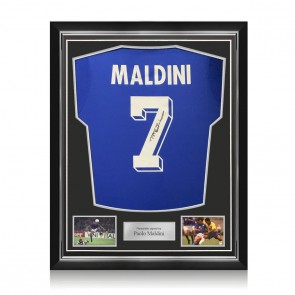 Paolo Maldini Signed Italy 1990 Home Football Shirt. Superior Frame