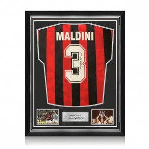 Paolo Maldini Signed 1994 AC Milan Home Football Shirt. Superior Frame