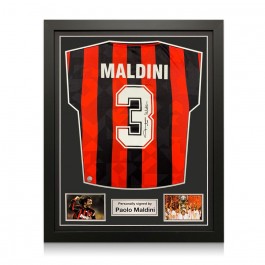  Paolo Maldini Signed 1994 AC Milan Home Football Shirt. Standard Frame