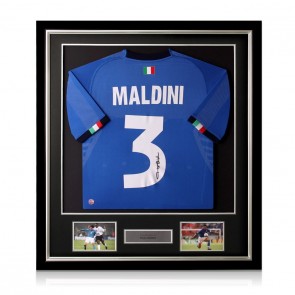  Paolo Maldini Signed 2018 Italy Home Football Shirt. Deluxe Frame
