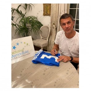  Paolo Maldini Signed 2018 Italy Home Football Shirt. Superior Frame