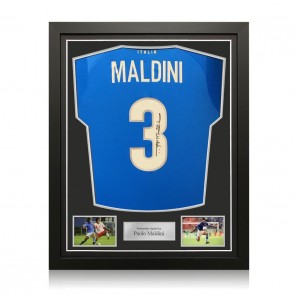 Paolo Maldini Signed Italy 2022 Home Football Shirt. Standard Frame