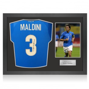 Paolo Maldini Signed Italy 2022 Home Football Shirt. Icon Frame