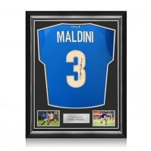 Paolo Maldini Signed Italy 2022 Home Football Shirt. Superior Frame