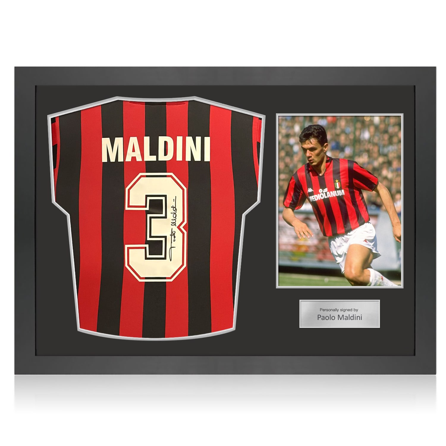 Paolo Maldini Signed AC Milan 1988 Home Football Shirt. Icon Frame