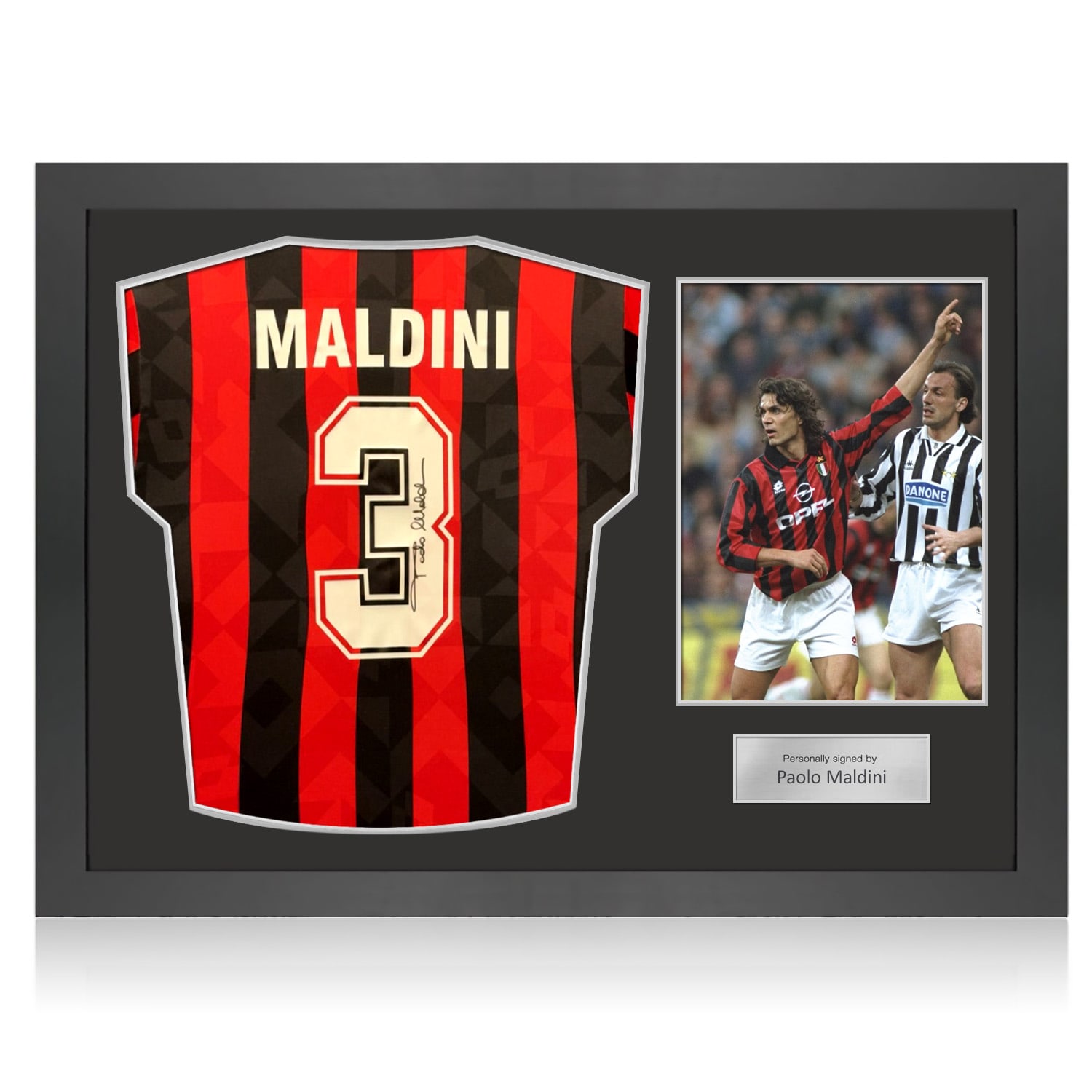 Paolo Maldini Signed Original AC Milan 1993-94 Home Football Shirt. Icon Frame