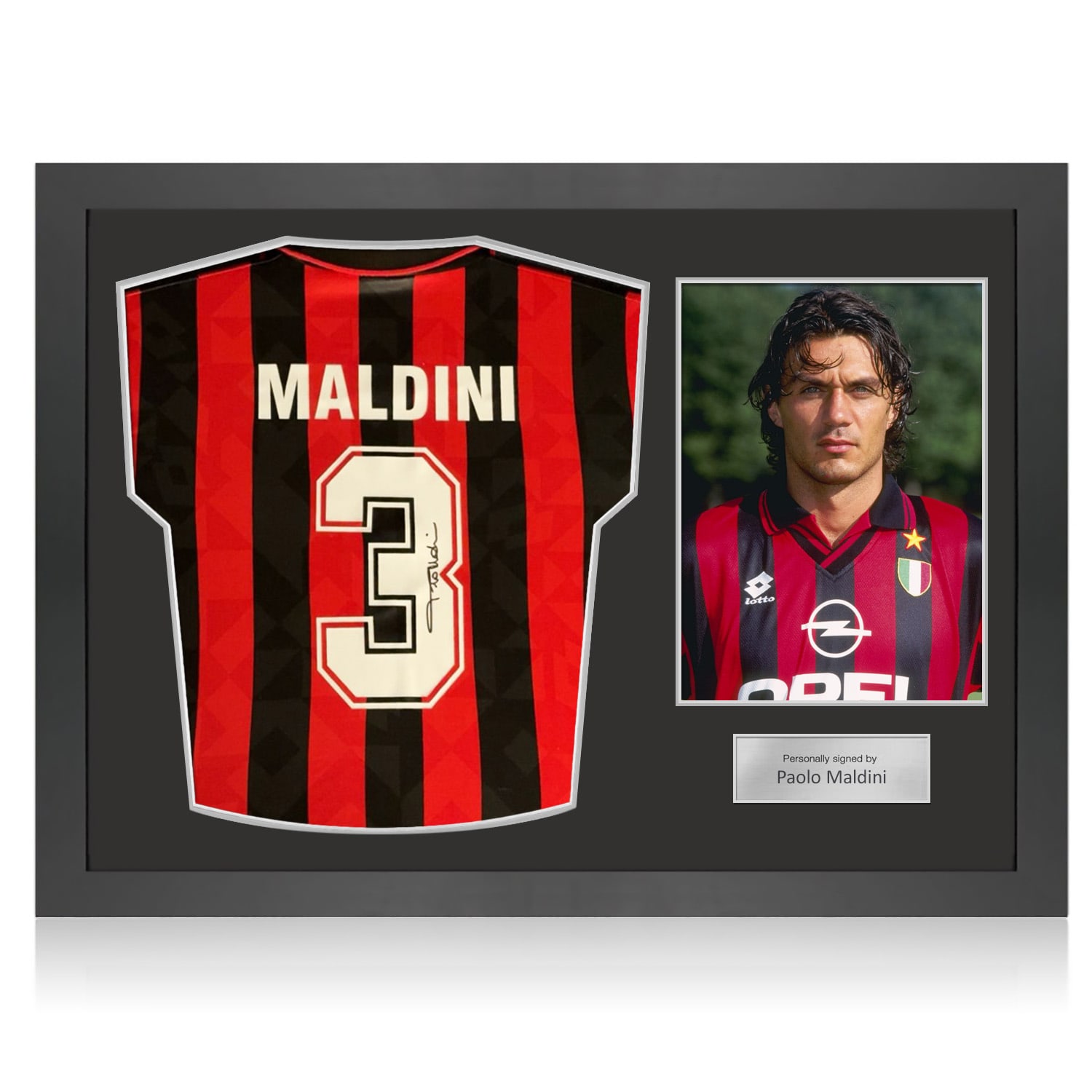 Paolo Maldini Signed Original AC Milan 1994-95 Home Shirt. Icon Frame