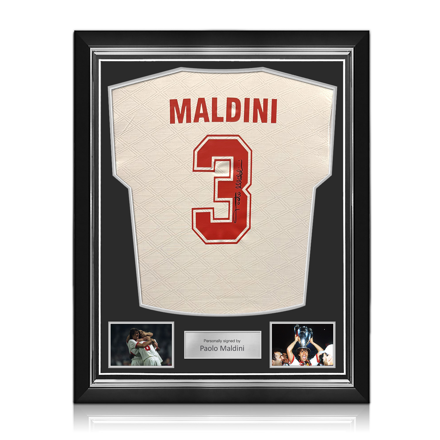 Paolo Maldini Signed AC Milan 1994 European Cup Final Football Shirt. Superior Frame