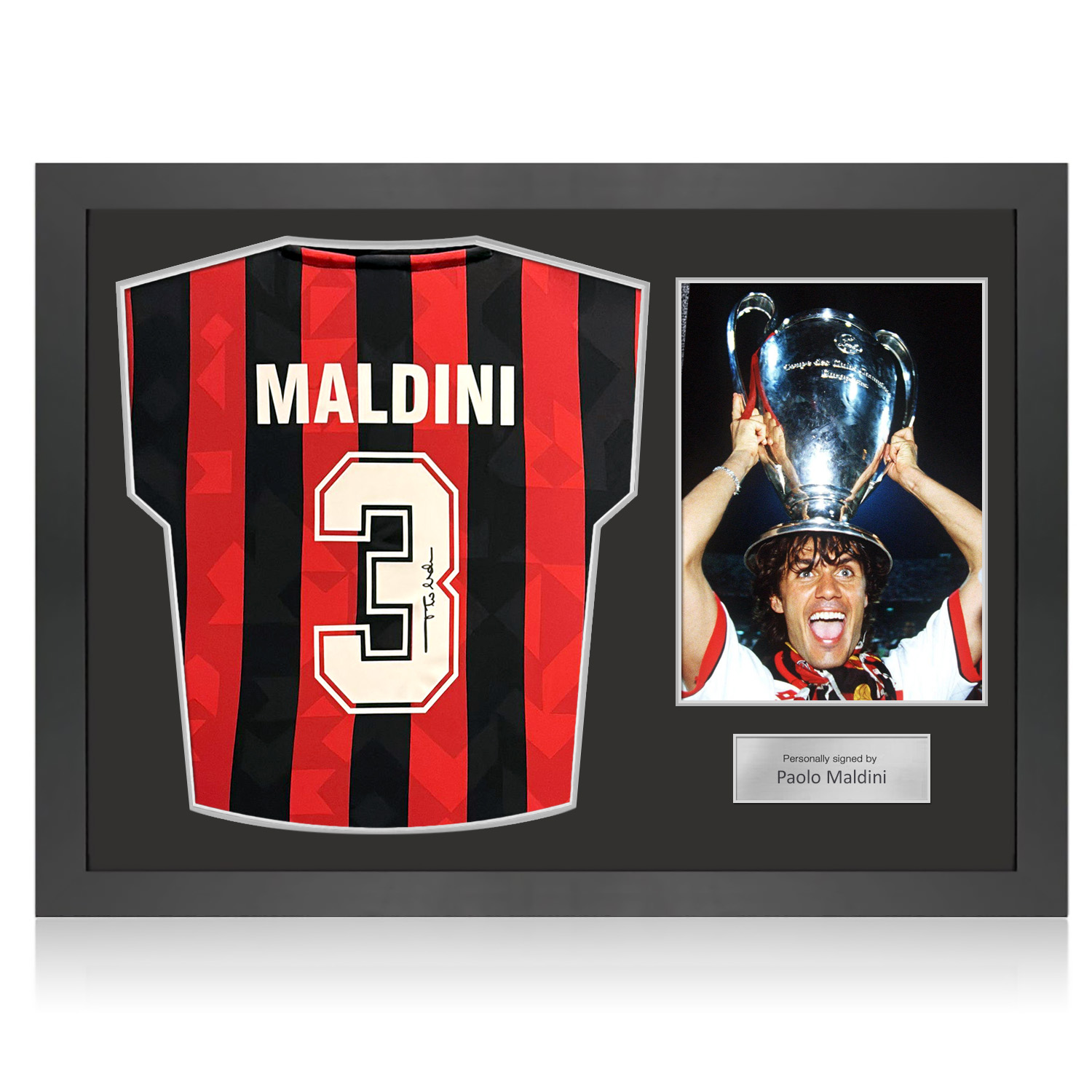 Paolo Maldini Signed AC Milan 1994 Home Football Shirt. Icon Frame