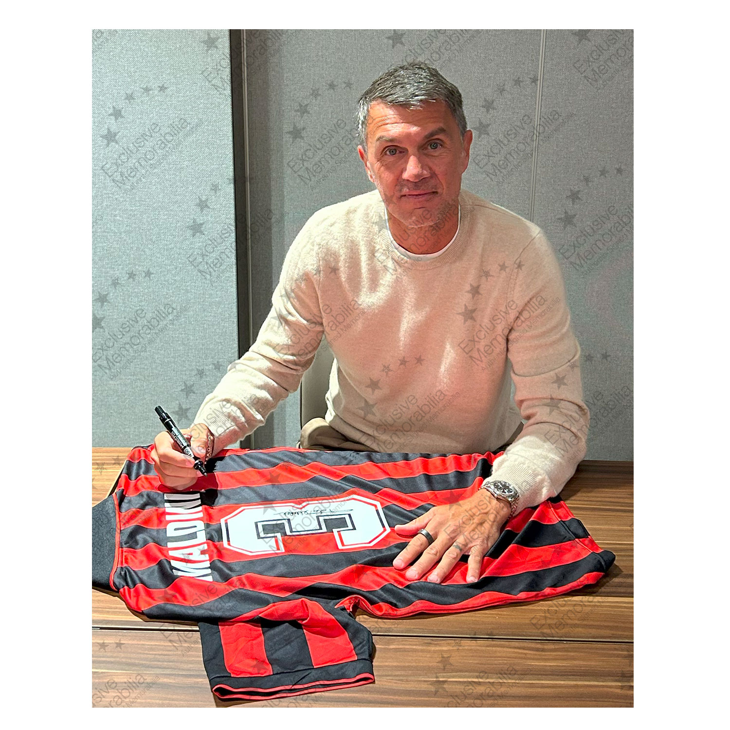 Paolo Maldini Signed AC Milan 1994 Home Football Shirt. Standard Frame