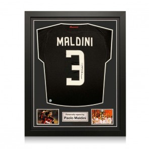 Paolo Maldini Signed 2008-09 AC Milan Third Football Shirt. Standard Frame