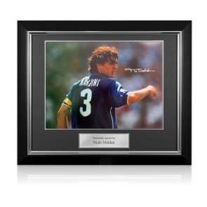 Paolo Maldini Signed Italy Football Photo: 1998 World Cup. Deluxe Frame