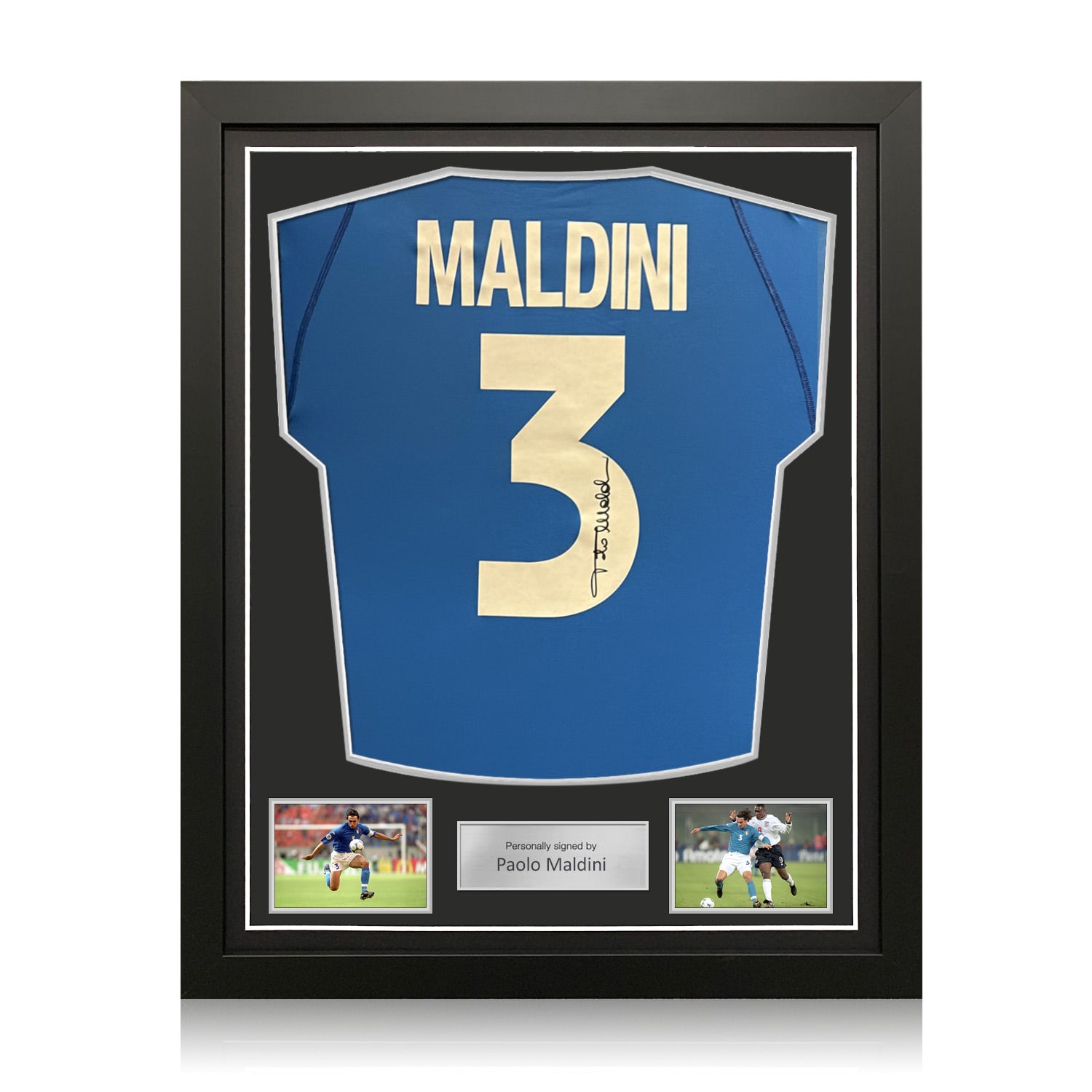 Paolo Maldini Signed Original 2000-01 Italy Home Football Shirt. Standard Frame
